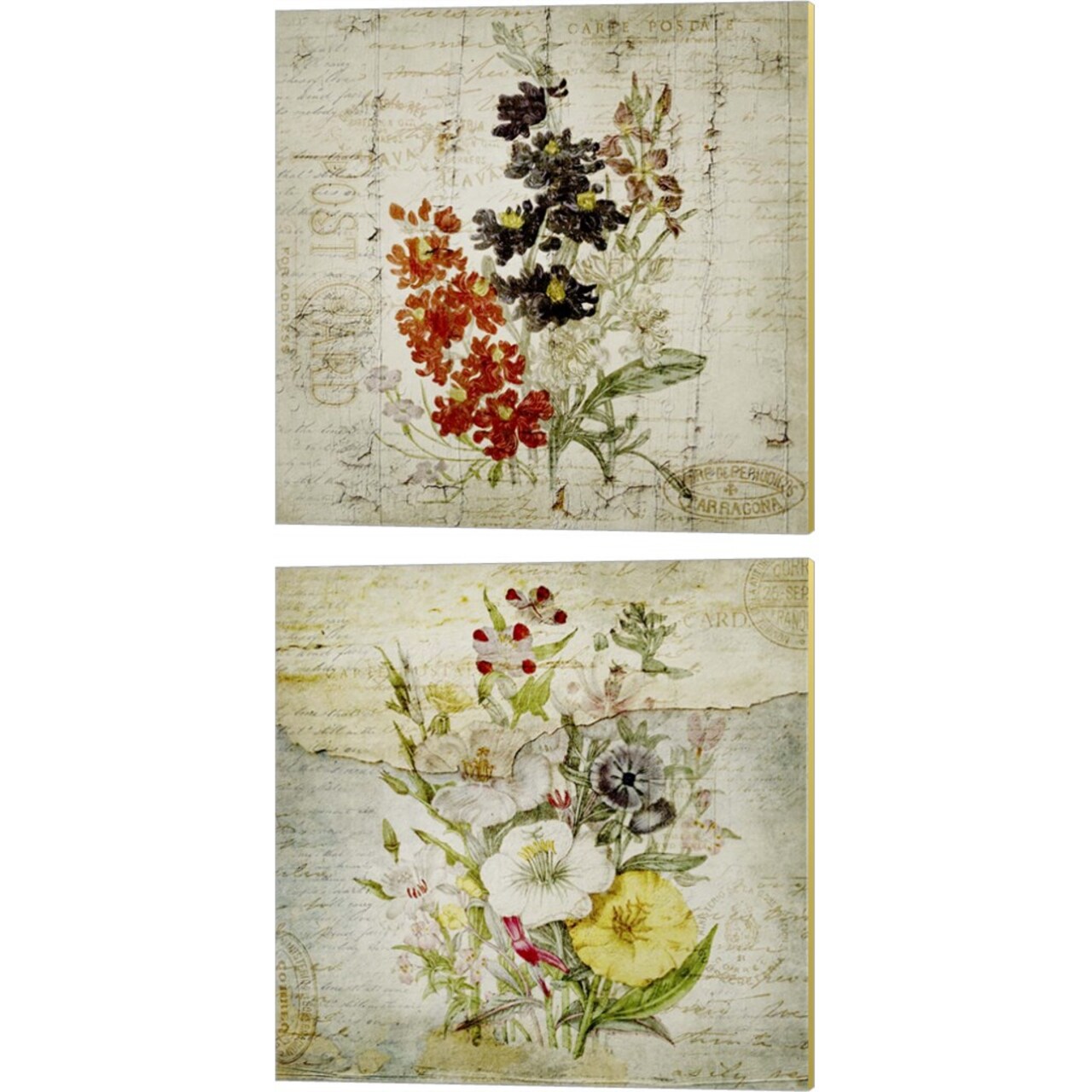 Flower Print Grunge by Marcee Duggar 14" x 14" Canvas Wall Art (Set of 2)